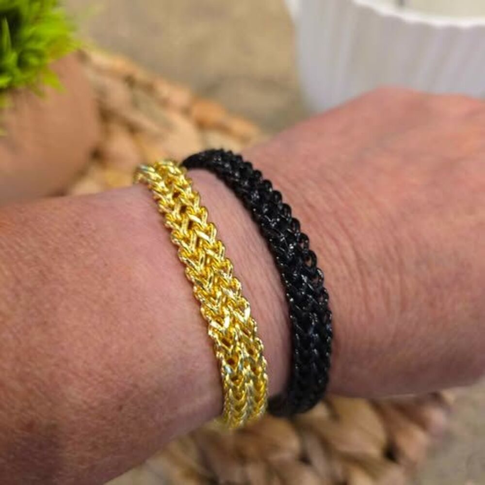 Set of 2 Gold and Black Franco Chain Bracelets